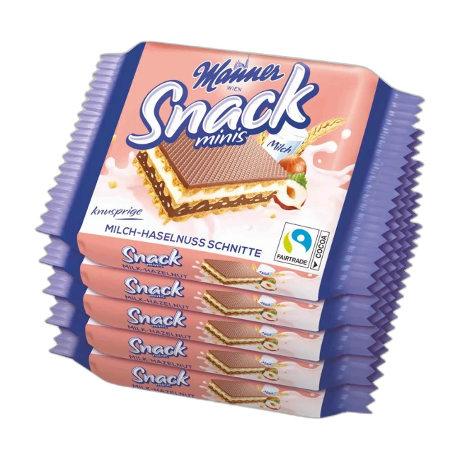 Napolitane Mini Snack Minis Cu Alune Si Ciocolata Cu Lapte Manner 5x25g